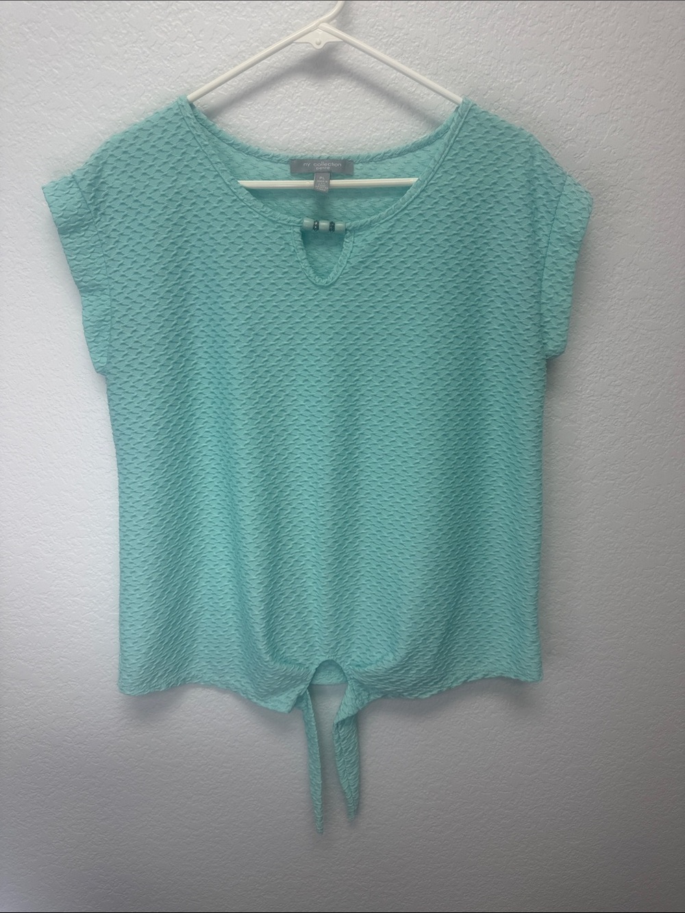 NY Collection Mint Textured Short Sleeve Tie-Hem Top